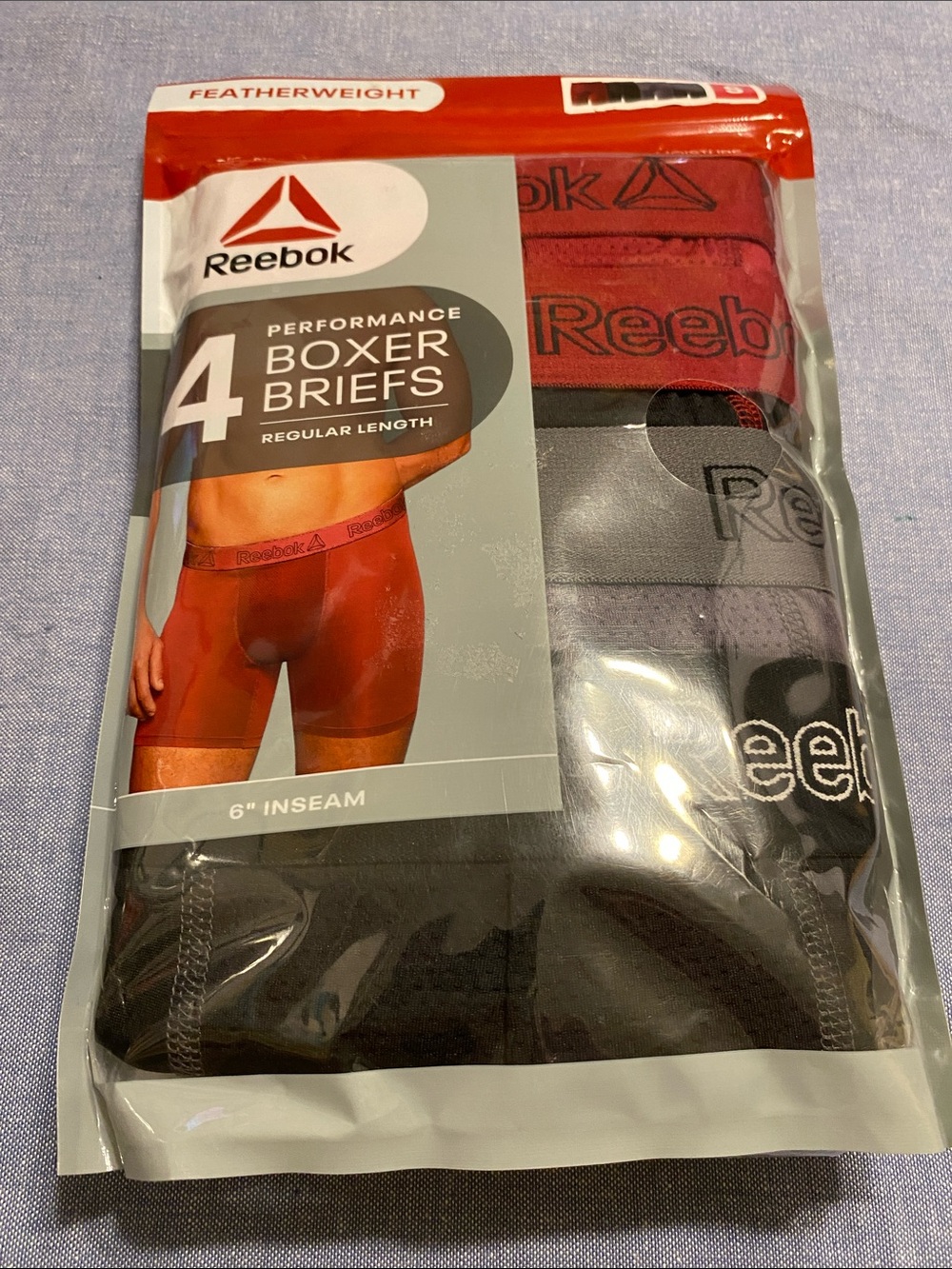 Reebok Men’s Performance Boxer Briefs - Red, Gray, Black - 4 Pack